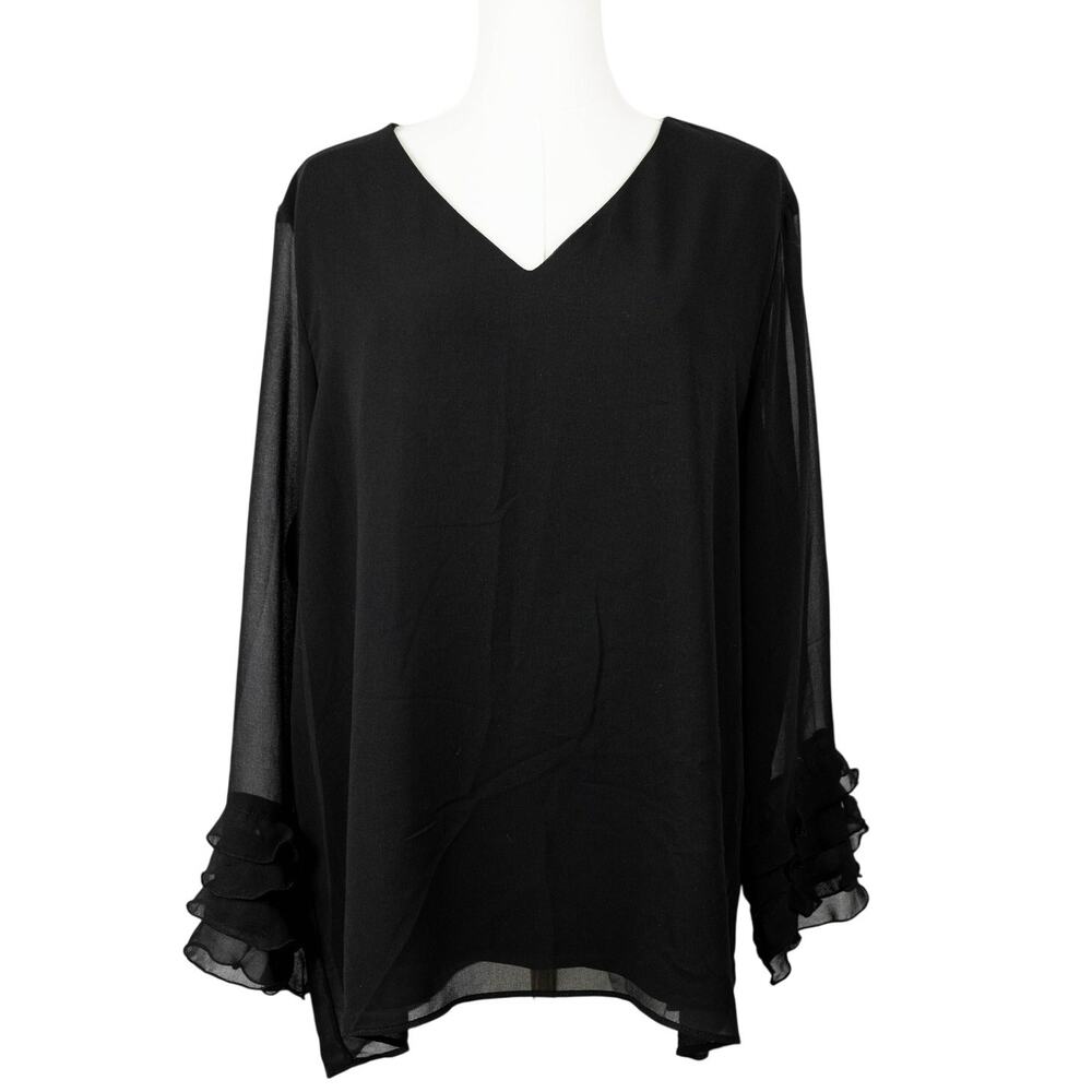 Carmen Size XL Blouse Sheer Ruffle Long Sleeves Black